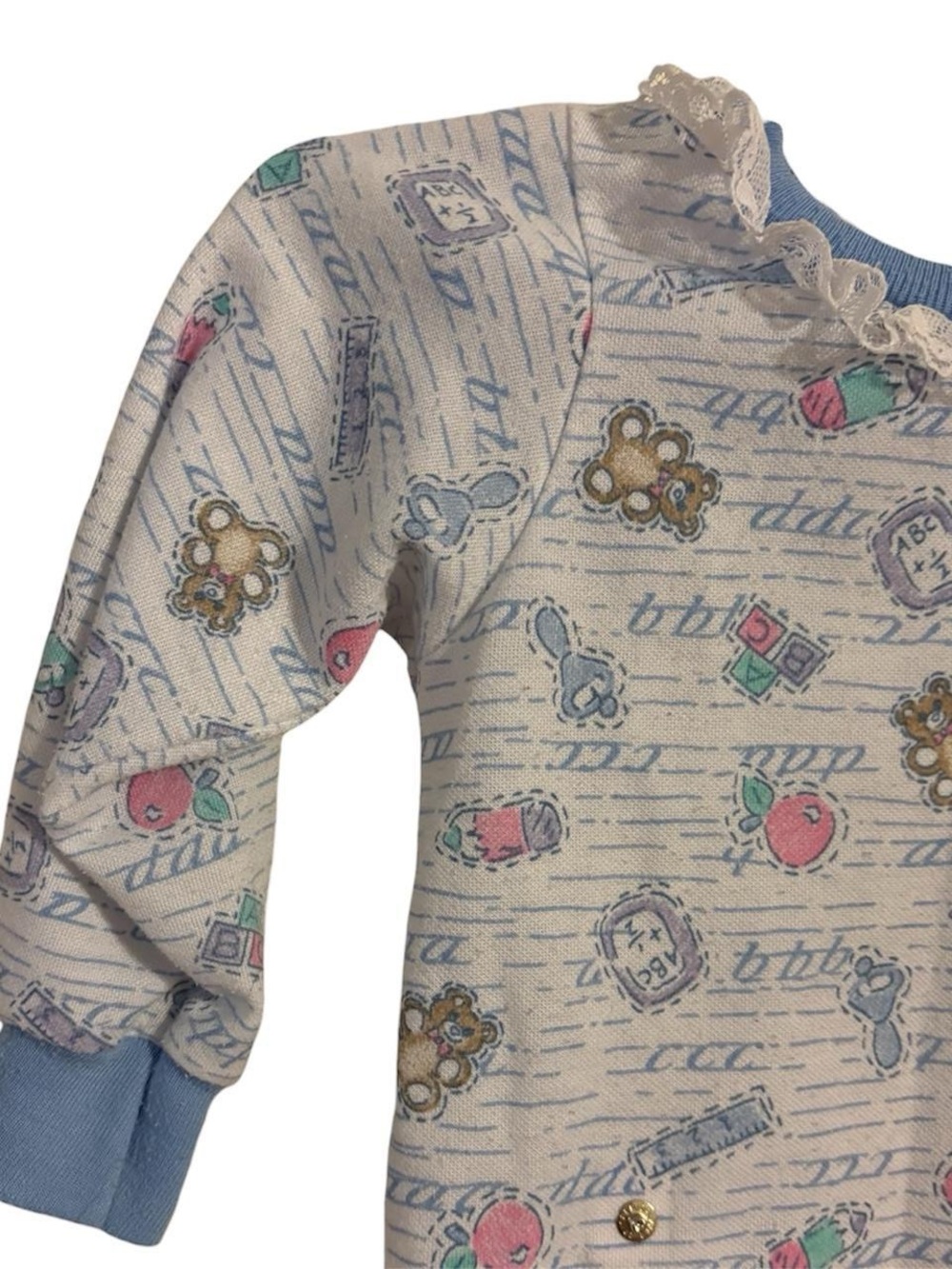 Vintage Carter's Long-Sleeve Pajama Top with Blue Trim and Teddy Print 🤍